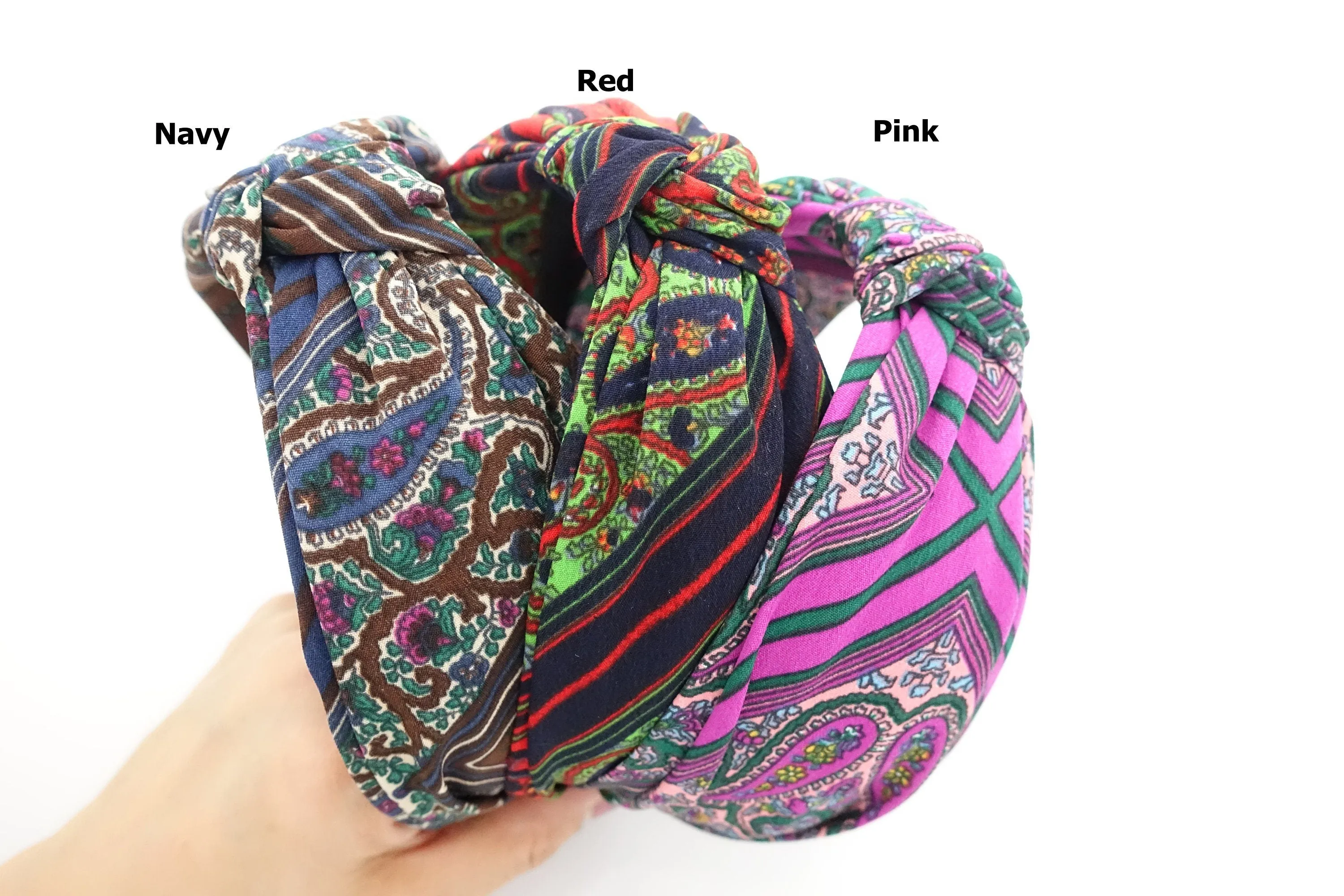 paisley front knot headband intense color pattern woman hair accessory