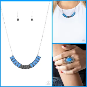 Paparazzi Coup de MANE Necklace Blue, & Taj Mahal Trendsetter Ring Blue