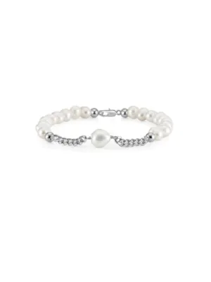 Pearl Bracelet 925 Sterling Silver Freshwater Pearl Statement Bracelets For Men and Women