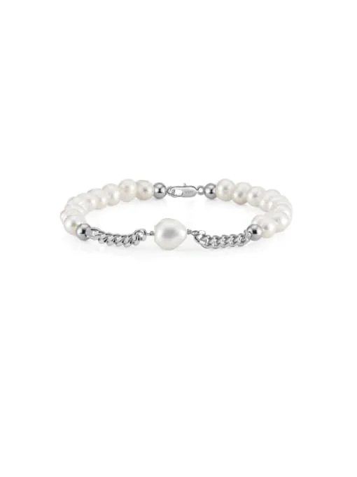 Pearl Bracelet 925 Sterling Silver Freshwater Pearl Statement Bracelets For Men and Women