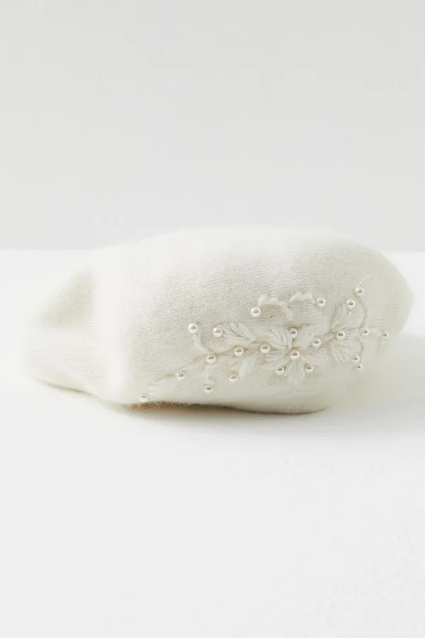 Pearl Embellished Floral Beret