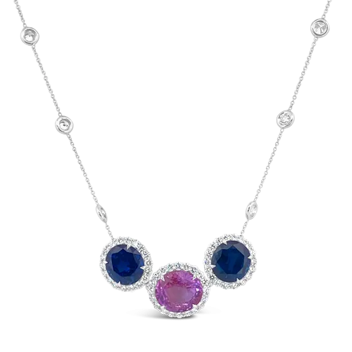 Pink & Blue Sapphire & Diamond Necklace