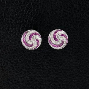 Pink Sapphire & Diamond Swirl Earrings