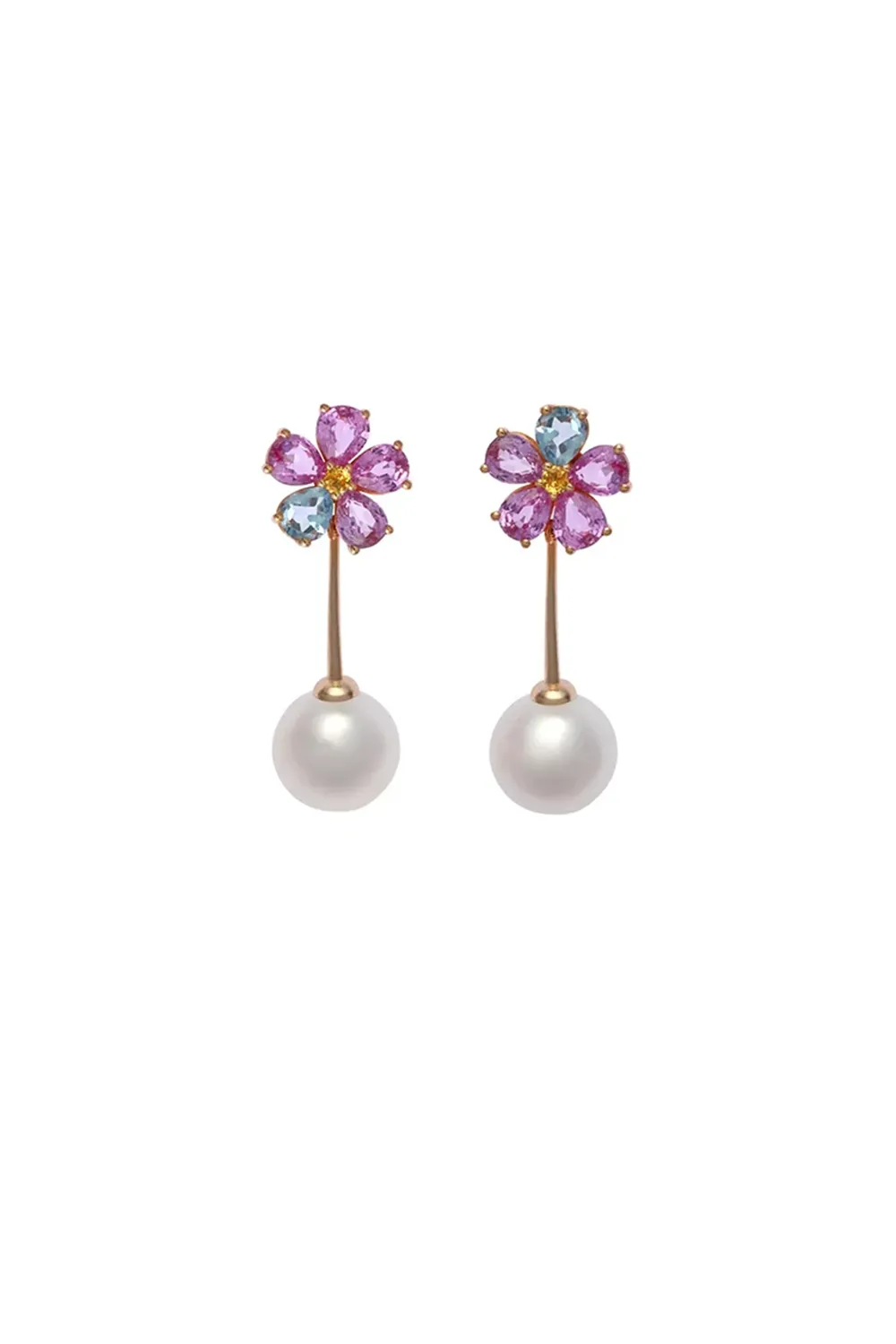 Pink Sapphires Aquamarines Pearls Earrings