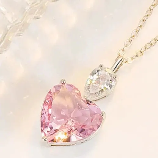 Pink Zircon Heart Pendant Necklace