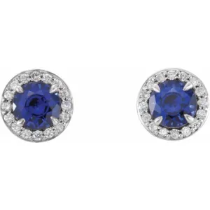 Platinum 5 mm Lab-Grown Blue Sapphire & 1/8 CTW Natural Diamond Earrings