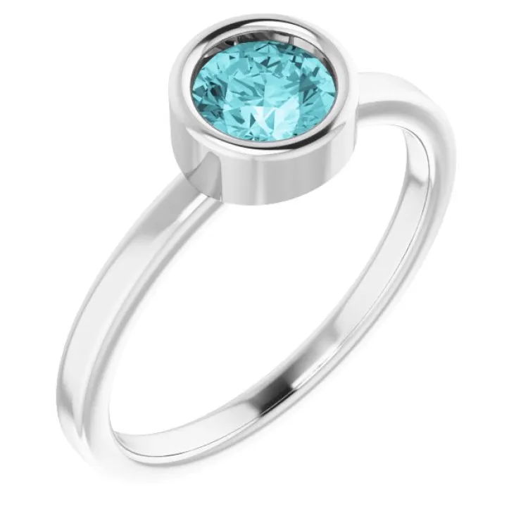 Platinum 5.5 mm Natural Blue Zircon Ring