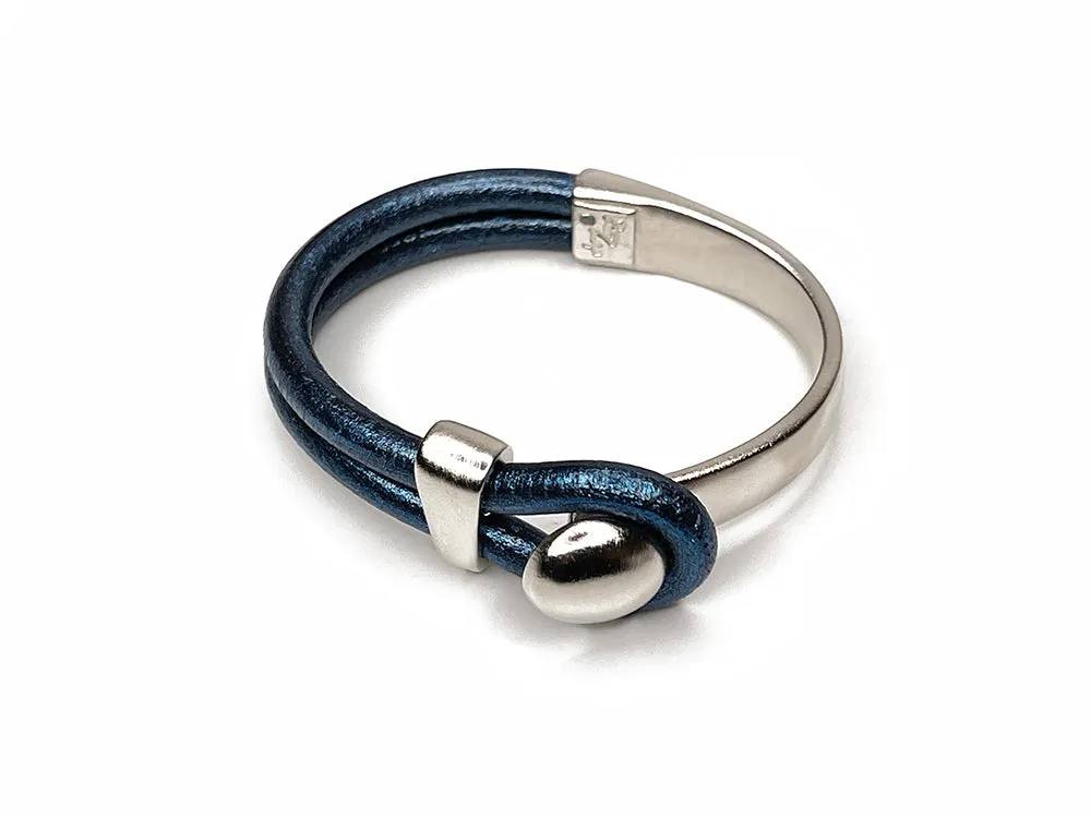 Platinum Lasso Knob & Slide Leather Bracelet