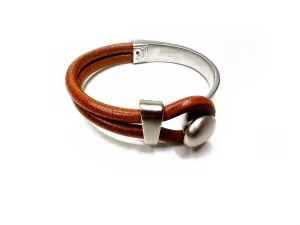 Platinum Lasso Knob & Slide Leather Bracelet