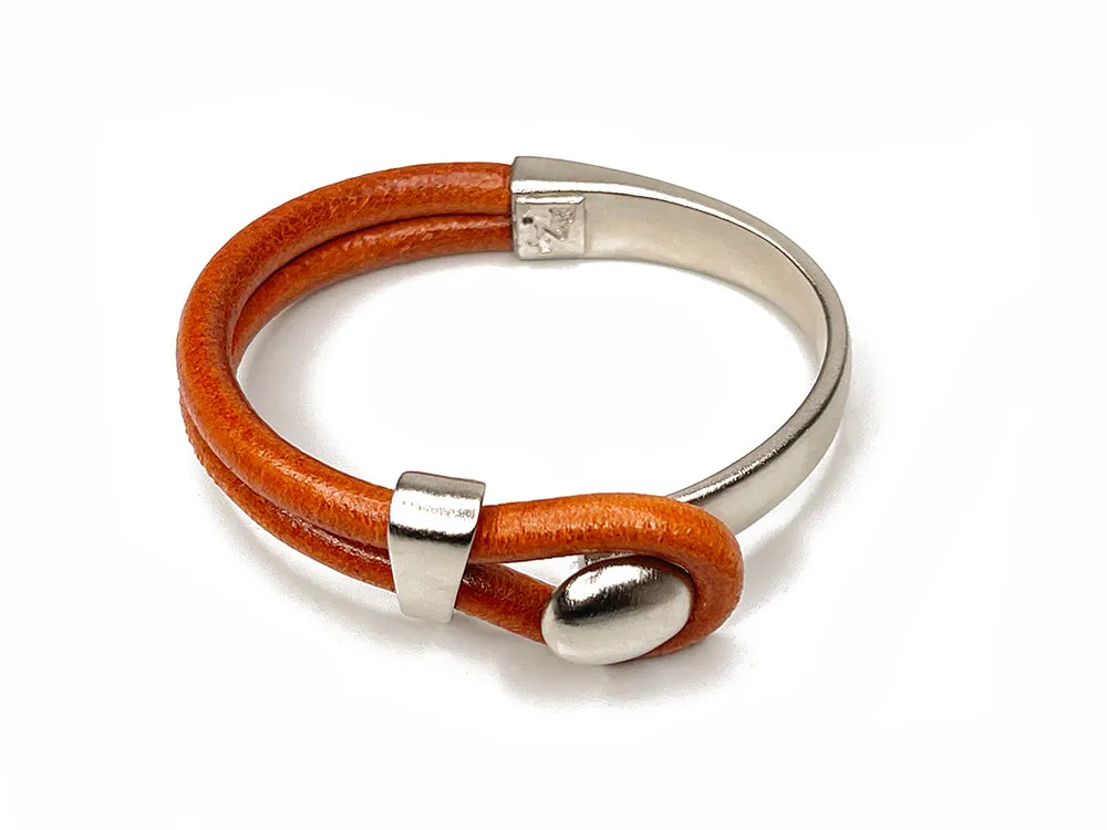 Platinum Lasso Knob & Slide Leather Bracelet