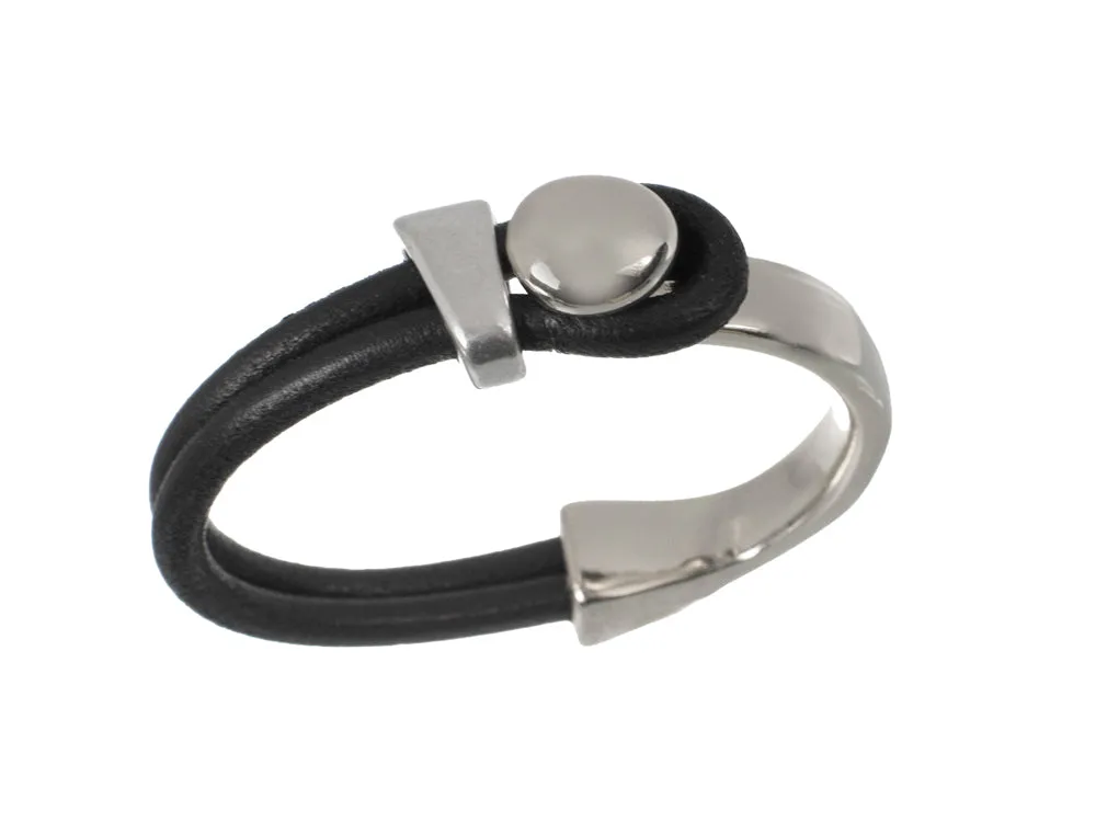 Platinum Lasso Knob & Slide Leather Bracelet