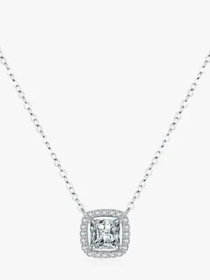 Princess Cut Zircon Necklace, .925 Sterling Silver Hypoallergenic Tarnish Free Dainty Necklace