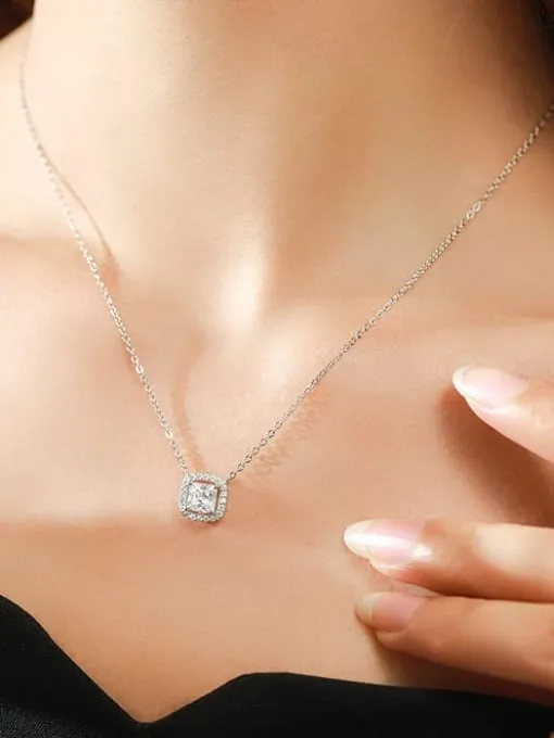 Princess Cut Zircon Necklace, .925 Sterling Silver Hypoallergenic Tarnish Free Dainty Necklace