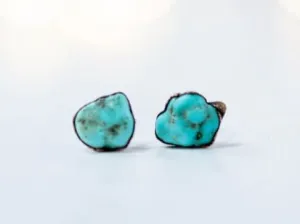 Raw turquoise stud earrings | Turquoise nugget sterling silver post earring