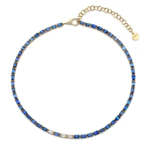 READY TO SHIP BLUE SAPPHIRE & DIAMOND TENNIS NECKLACE