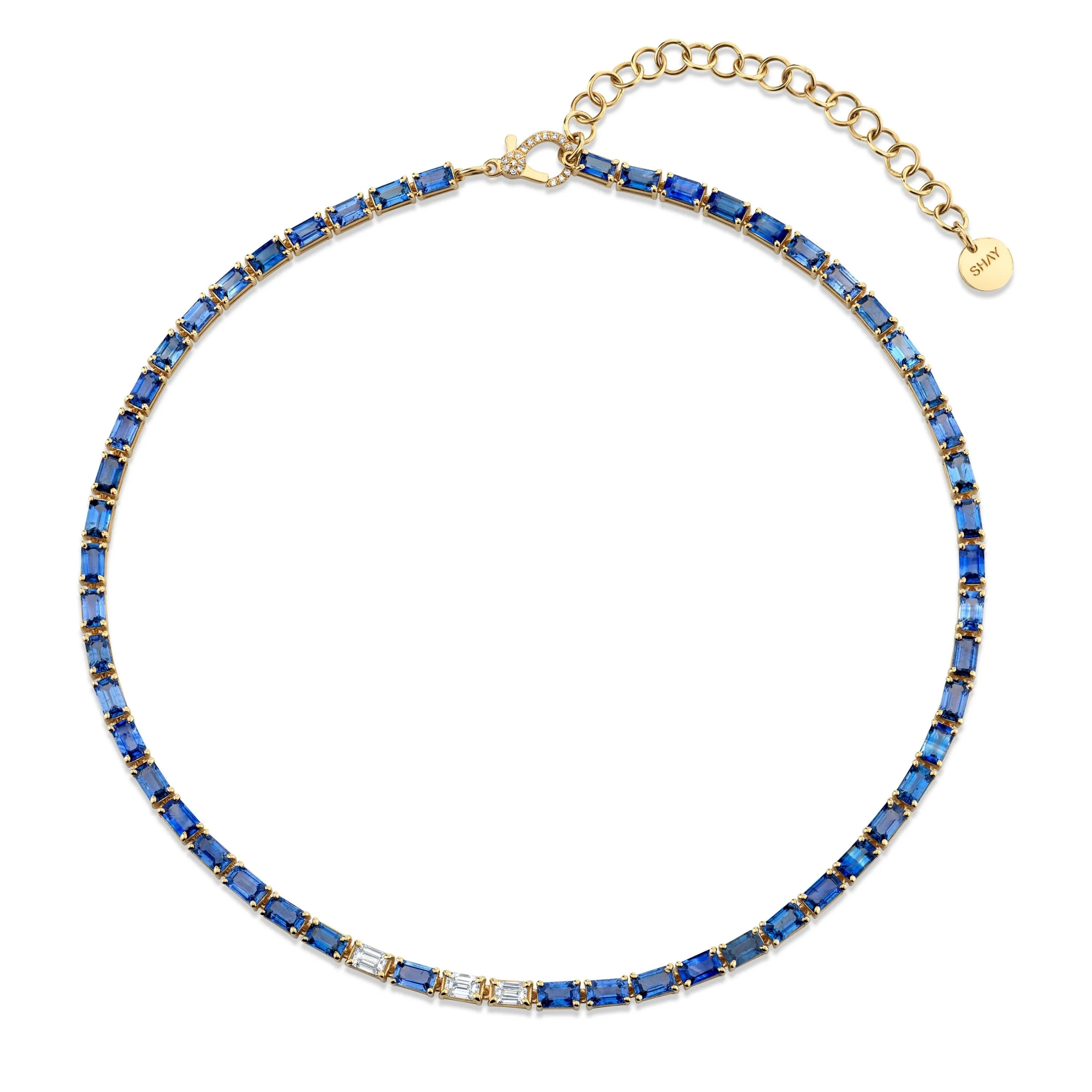 READY TO SHIP BLUE SAPPHIRE & DIAMOND TENNIS NECKLACE