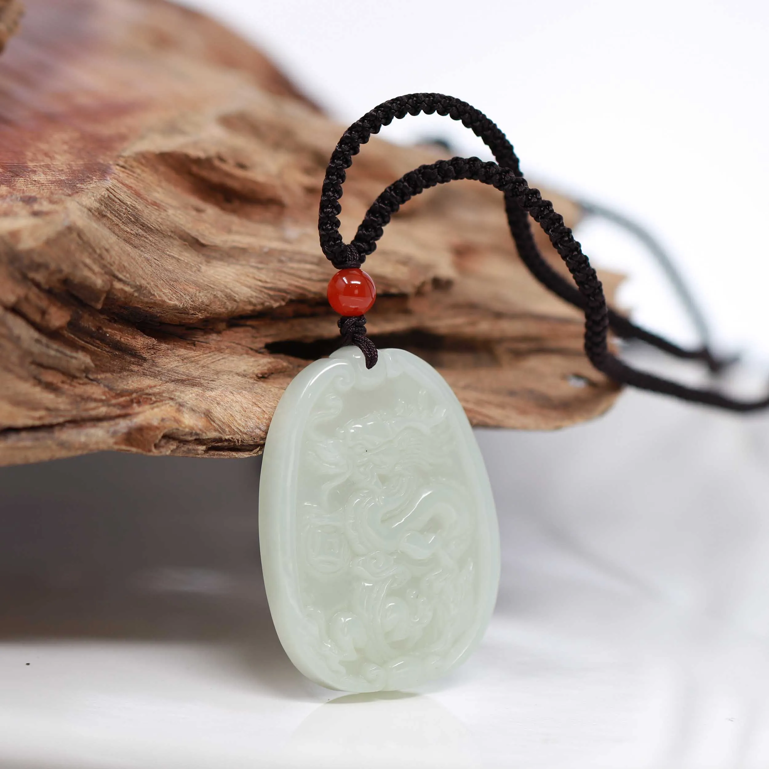 RealJade® Genuine HeTian White Nephrite Jade Dragon Pendant Necklace