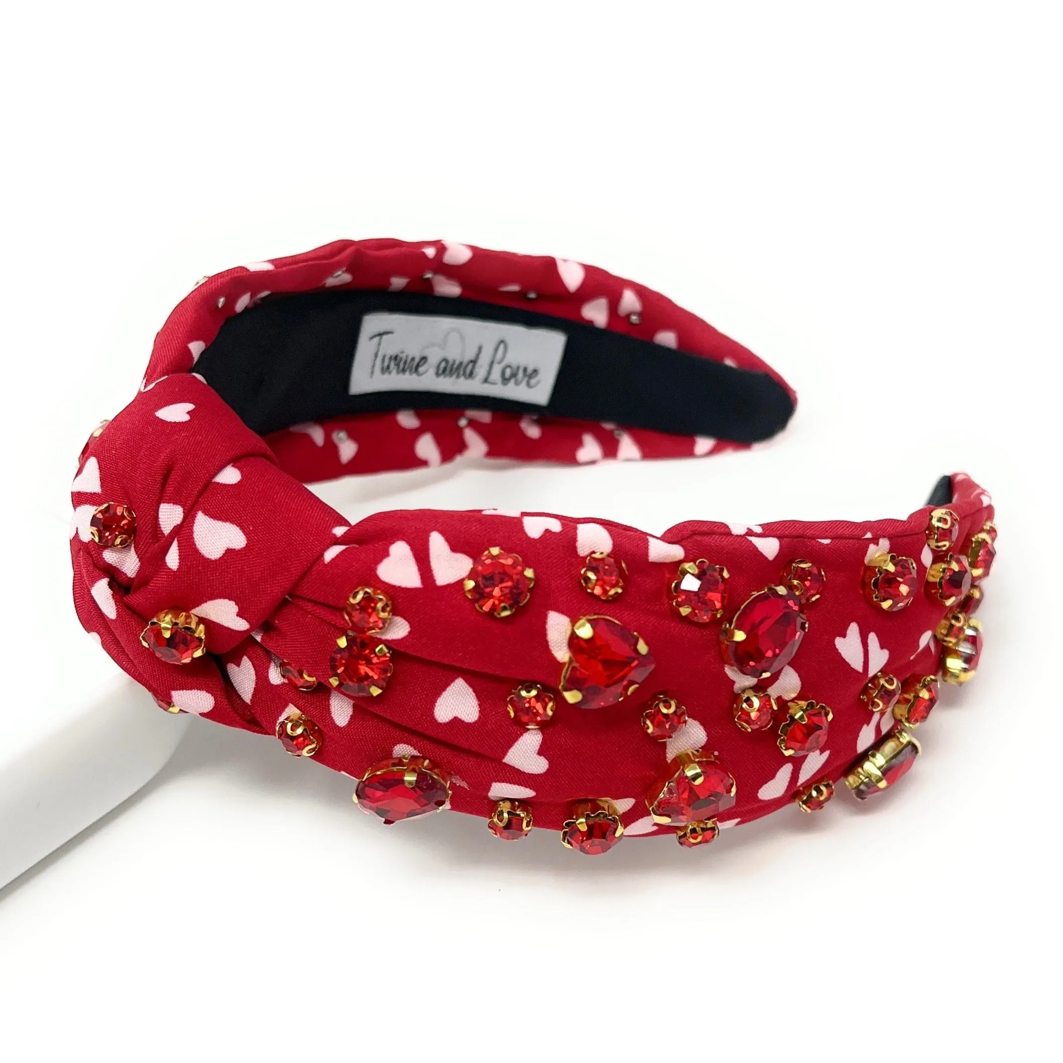 Red Hearts Jeweled Knot Headband