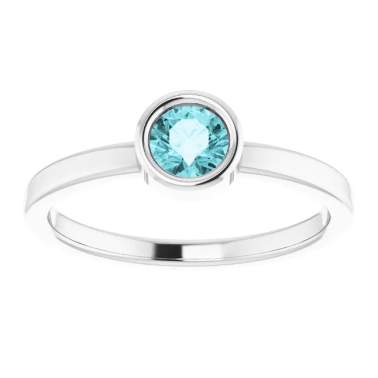 Rhodium-Plated Sterling Silver 4.5 mm Natural Blue Zircon Ring