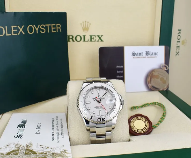 ROLEX 35mm Platinum & Stainless Steel Yachmaster Platinum Dial 168622