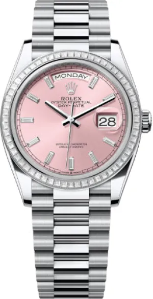 Rolex Day-Date 36 36mm Pink Diamond-Set Dial Diamond-Set Bezel President Bracelet - 128396TBR | 2024 Model