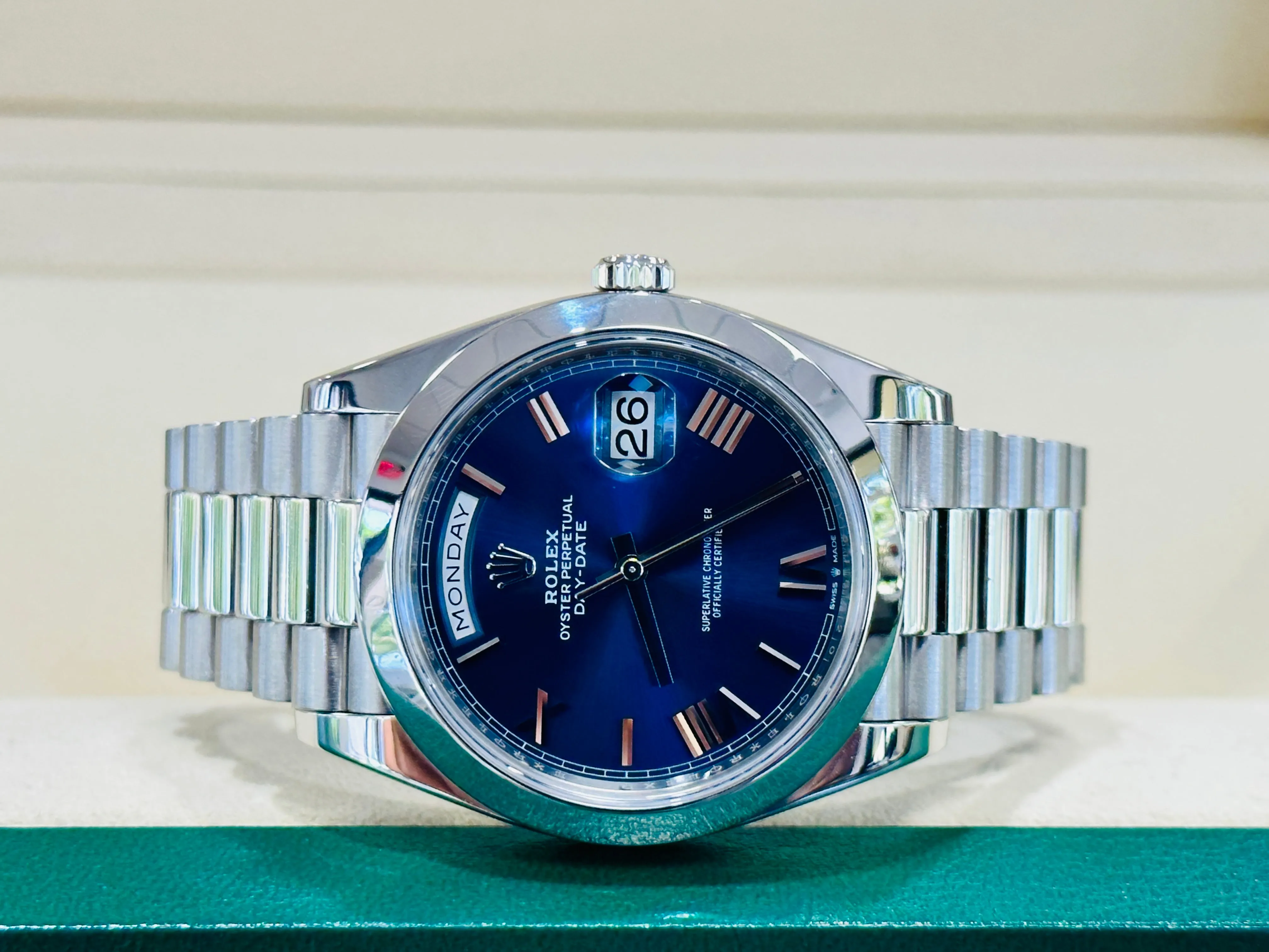 Rolex Day-Date 40 228206 Platinum Blue Roman PreOwned