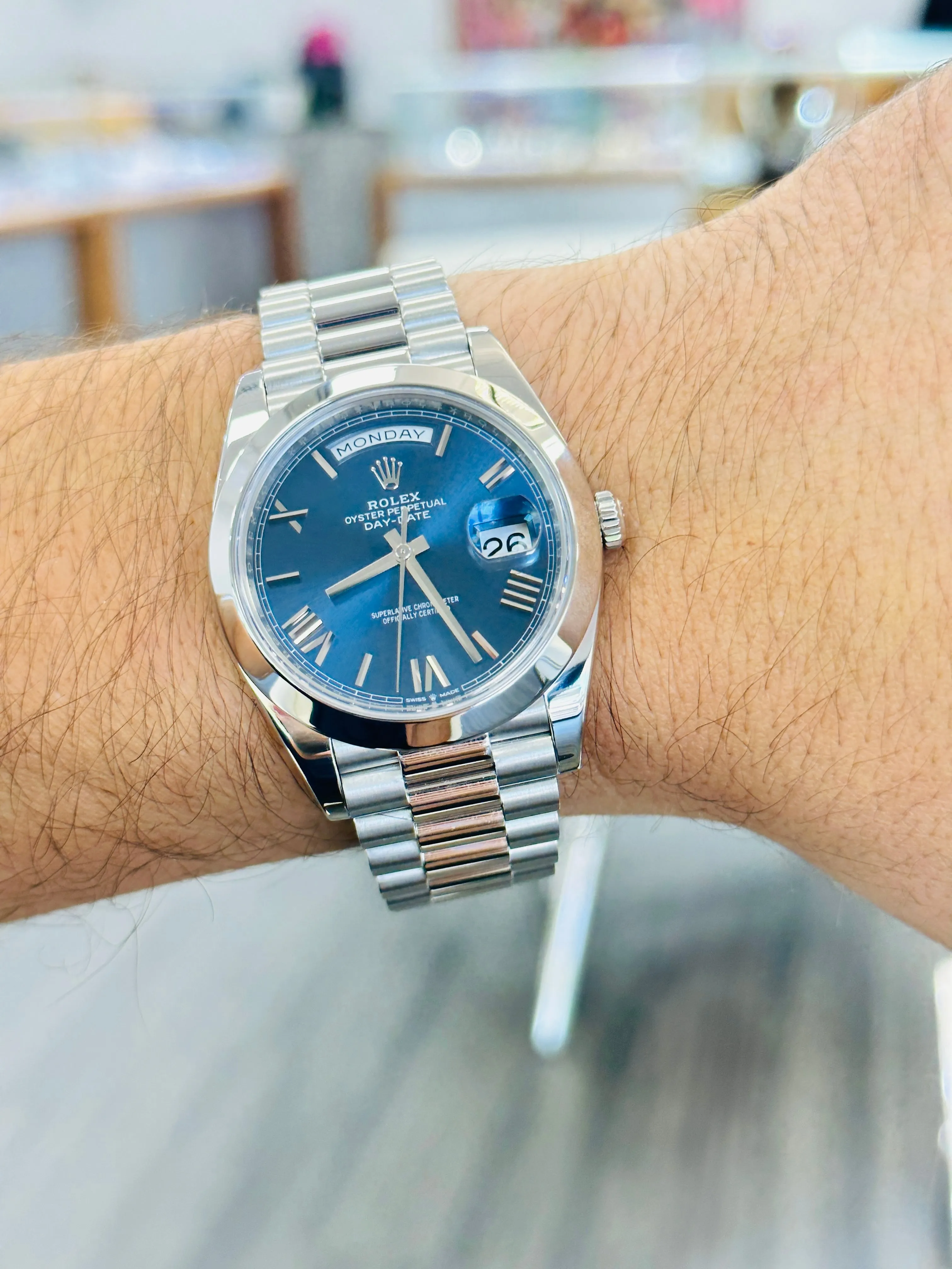 Rolex Day-Date 40 228206 Platinum Blue Roman PreOwned