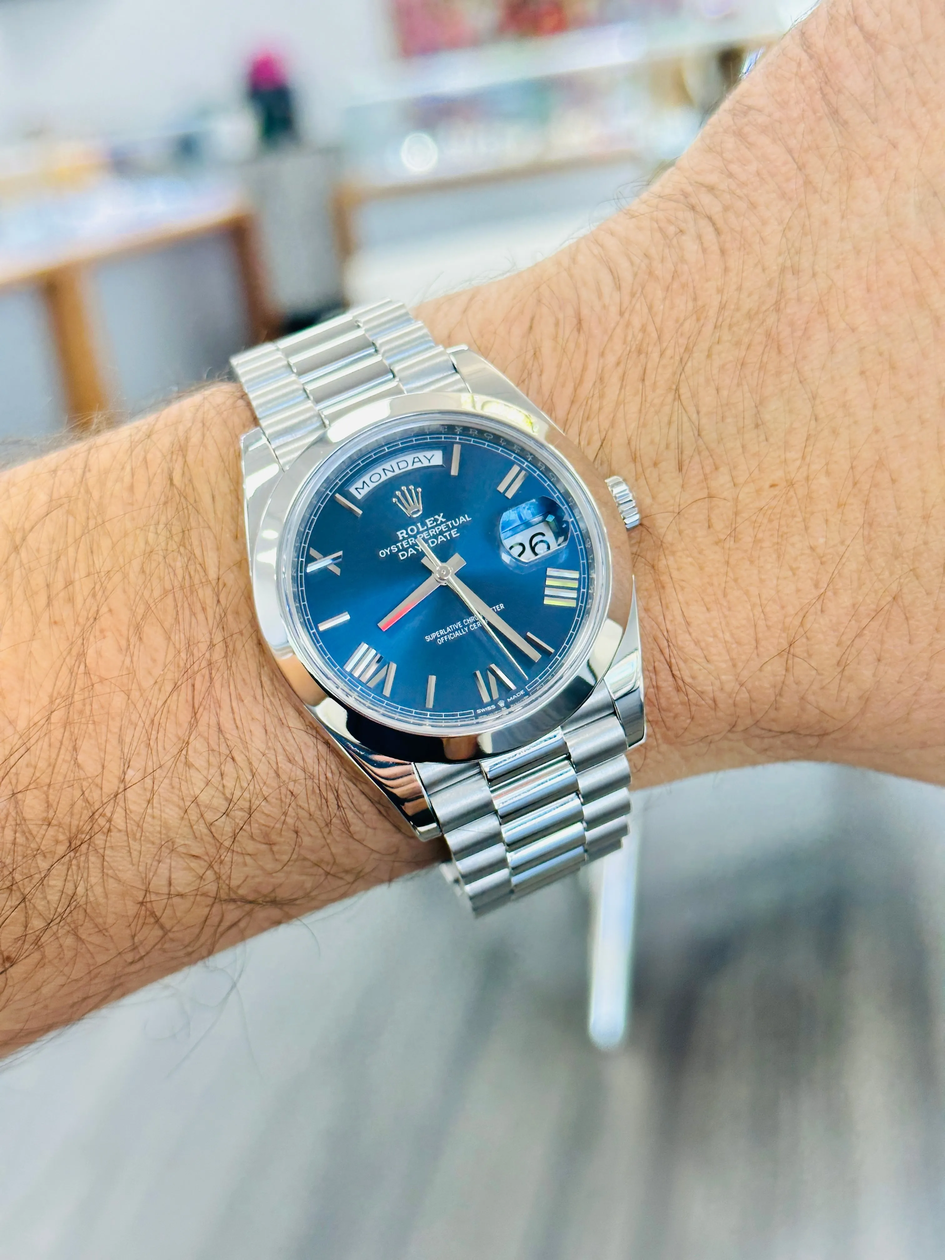 Rolex Day-Date 40 228206 Platinum Blue Roman PreOwned