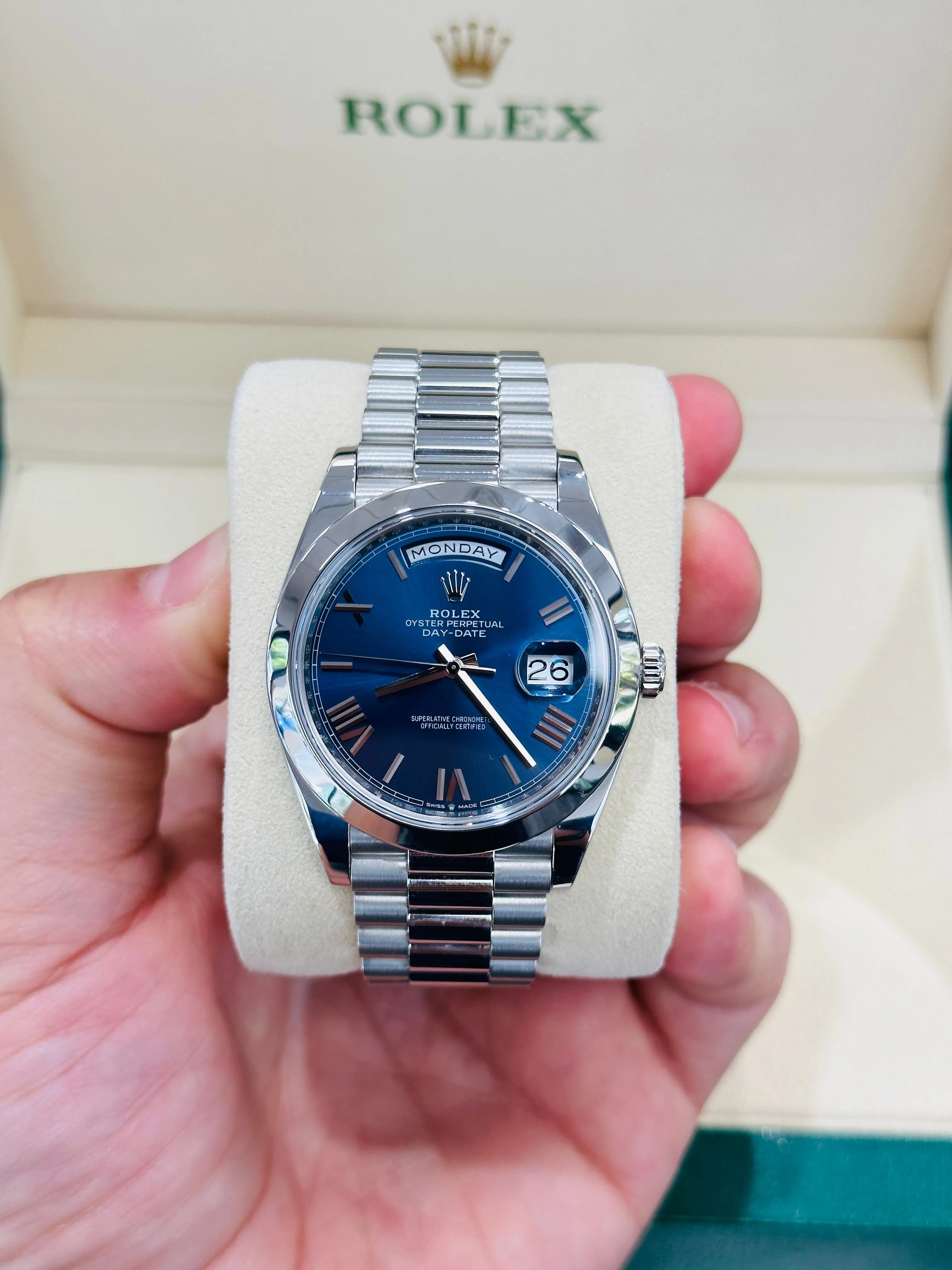 Rolex Day-Date 40 228206 Platinum Blue Roman PreOwned