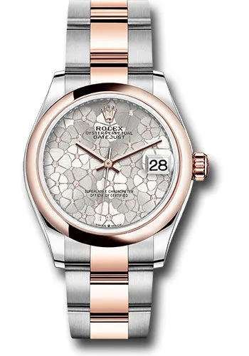 Rolex Everose Rolesor Datejust 31 Watch - Domed Bezel - Silver Floral Motif Diamond Dial - Oyster Bracelet - 278241 sflomdo