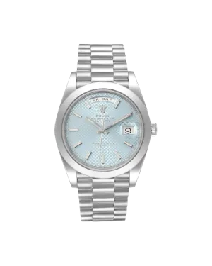 Rolex Platinum President Day Date 40 Glacier Blue Stick Motif 228206 BLURP Box and Papers PreOwned