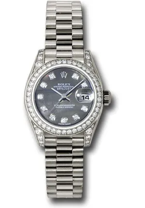 Rolex White Gold Lady-Datejust 26 Watch - 42 Diamond Bezel - Dark Mother-Of-Pearl Diamond Dial - President Bracelet - 179159 dkmdp