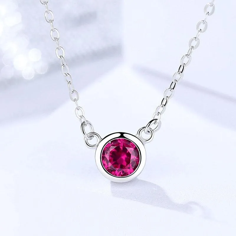 Romantic 925 Sterling Silver Necklace for Women with Rose Red Cubic Zircon Pendant