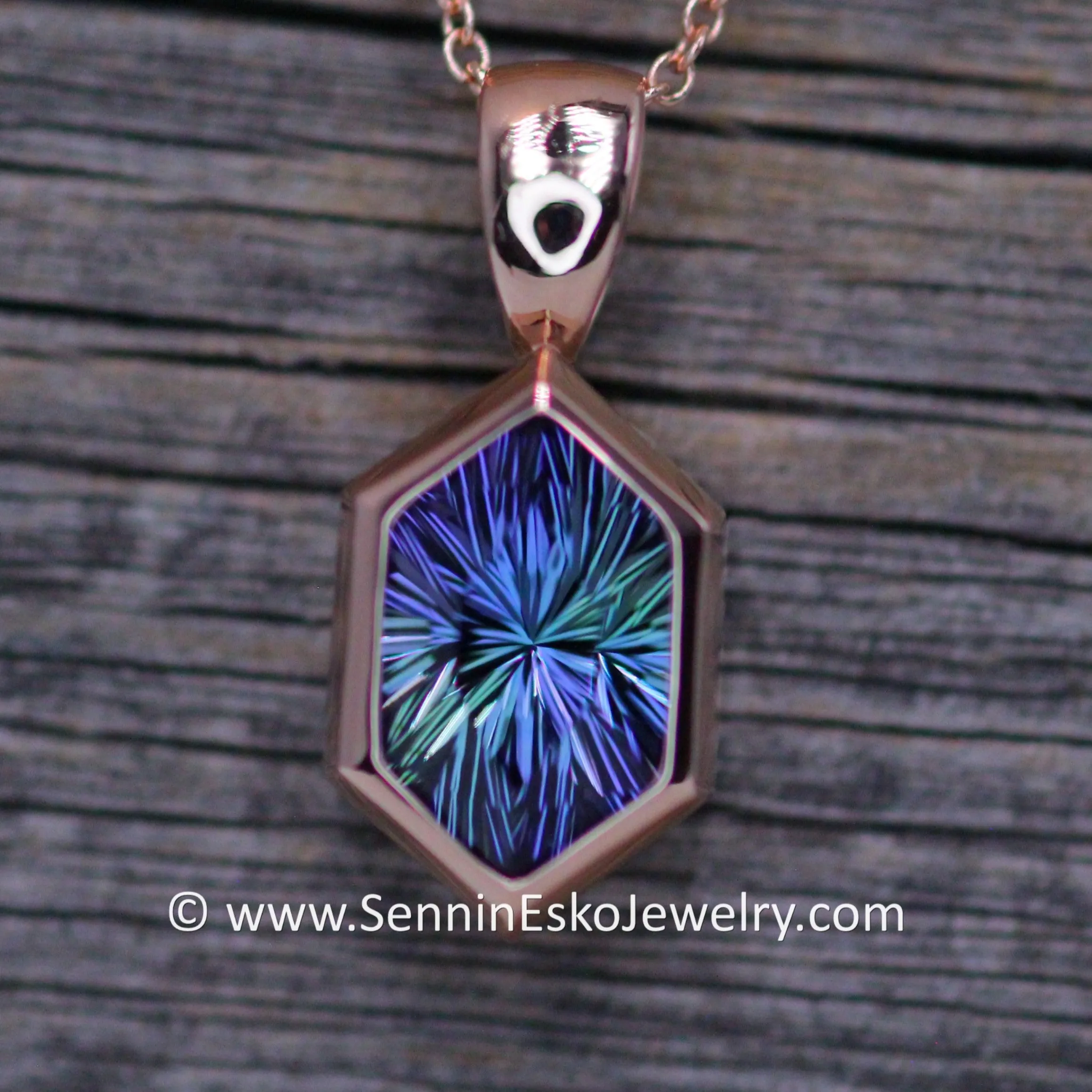 Rose Gold Pendant for Small & Medium Sized Gems - Depicted with a Fantasy cut 2.3 carat Tanzanite (Setting Only, Center Stone Sold Separately)