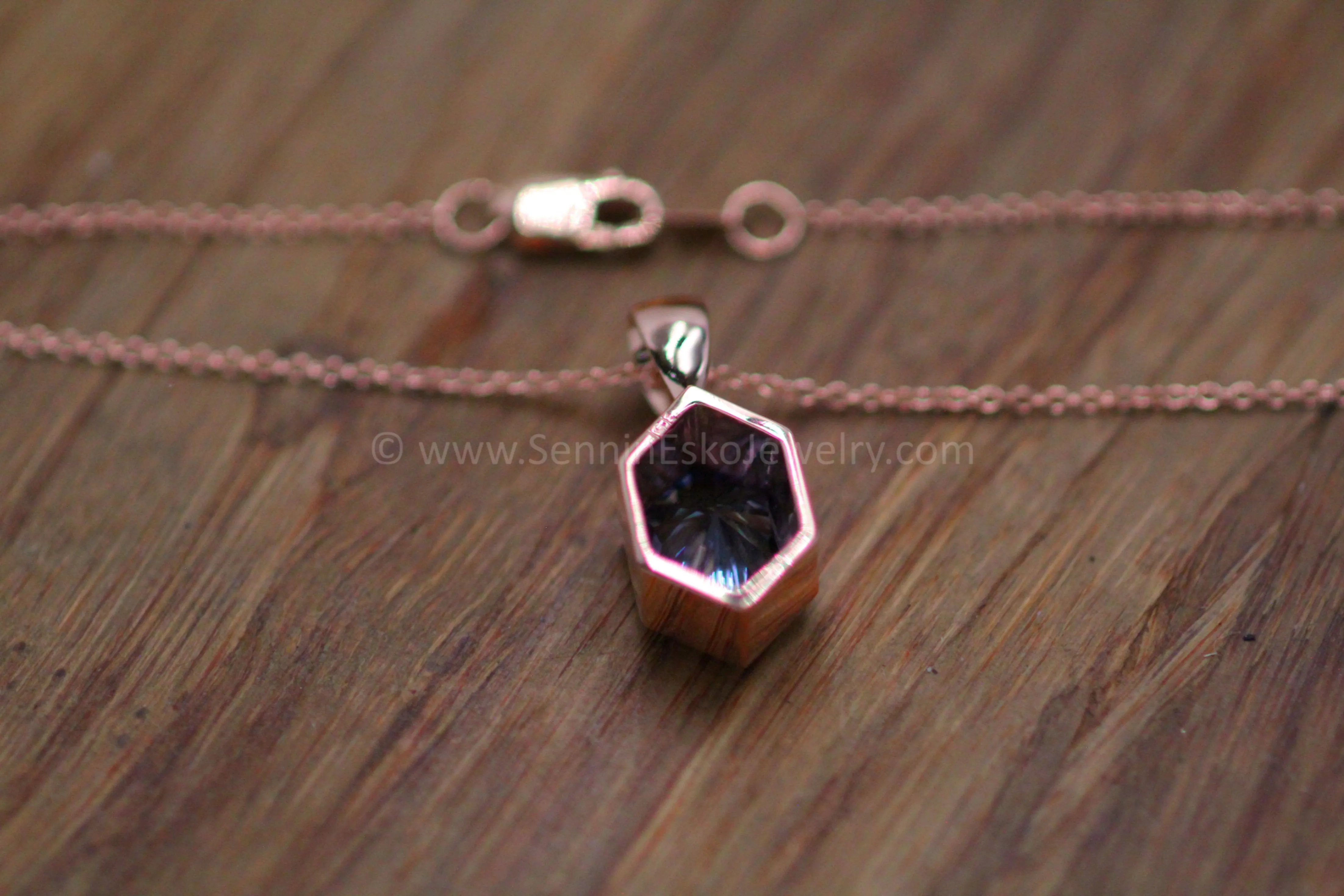 Rose Gold Pendant for Small & Medium Sized Gems - Depicted with a Fantasy cut 2.3 carat Tanzanite (Setting Only, Center Stone Sold Separately)