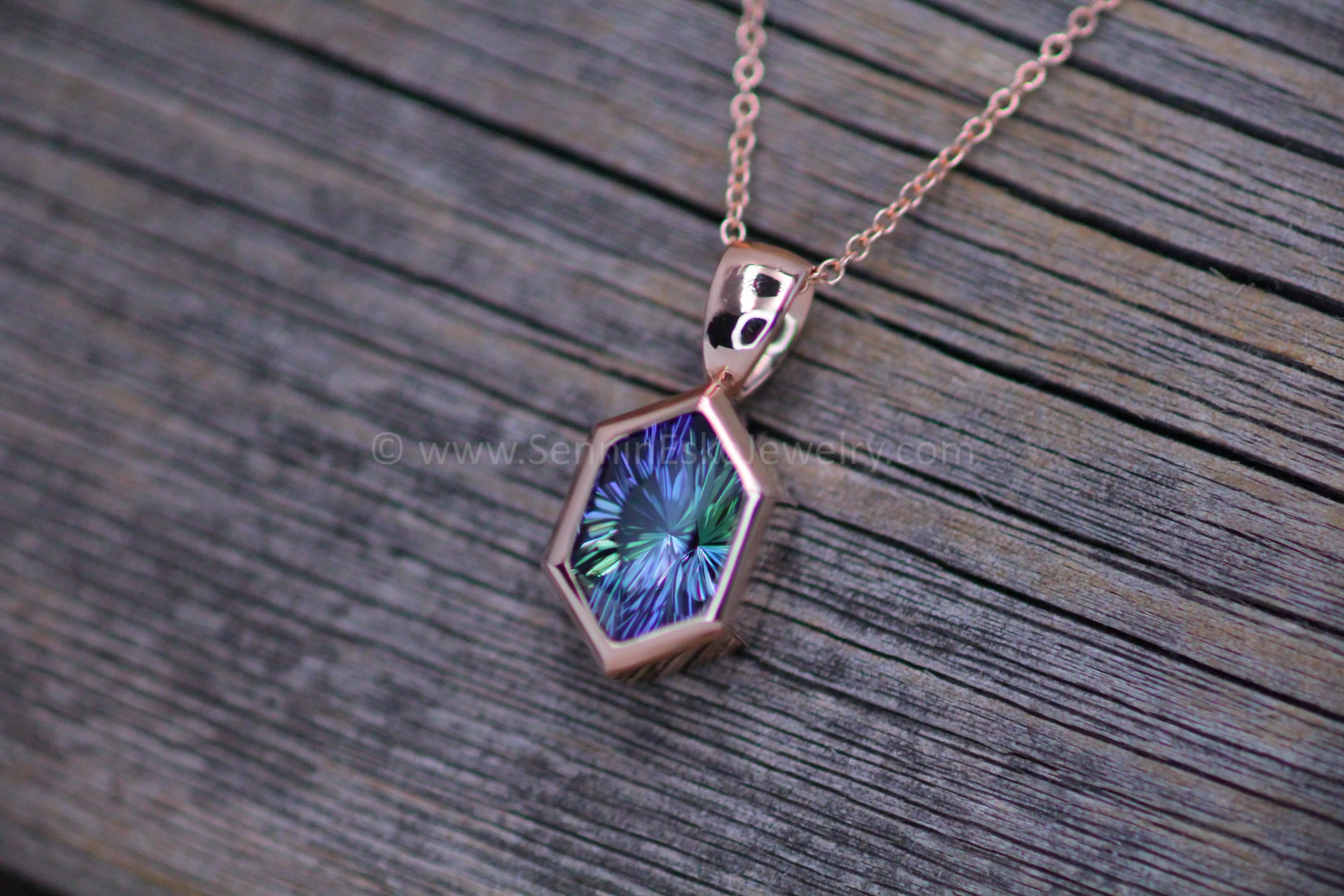 Rose Gold Pendant for Small & Medium Sized Gems - Depicted with a Fantasy cut 2.3 carat Tanzanite (Setting Only, Center Stone Sold Separately)