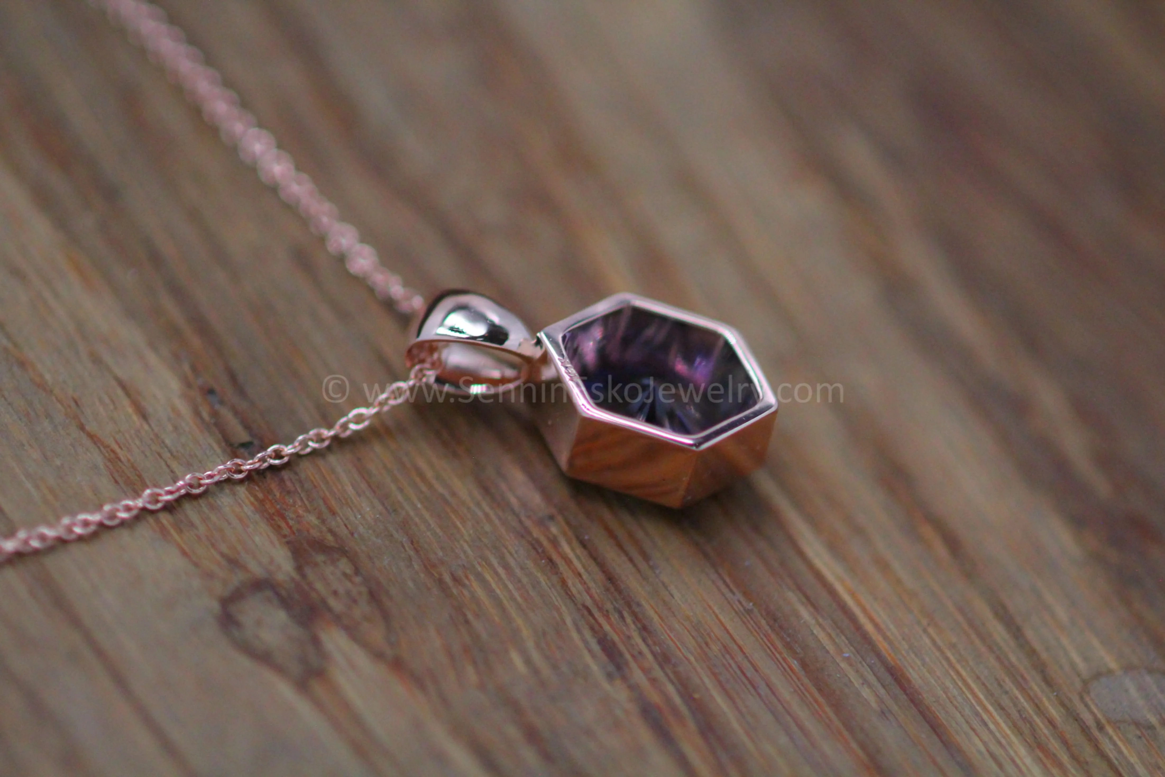 Rose Gold Pendant for Small & Medium Sized Gems - Depicted with a Fantasy cut 2.3 carat Tanzanite (Setting Only, Center Stone Sold Separately)