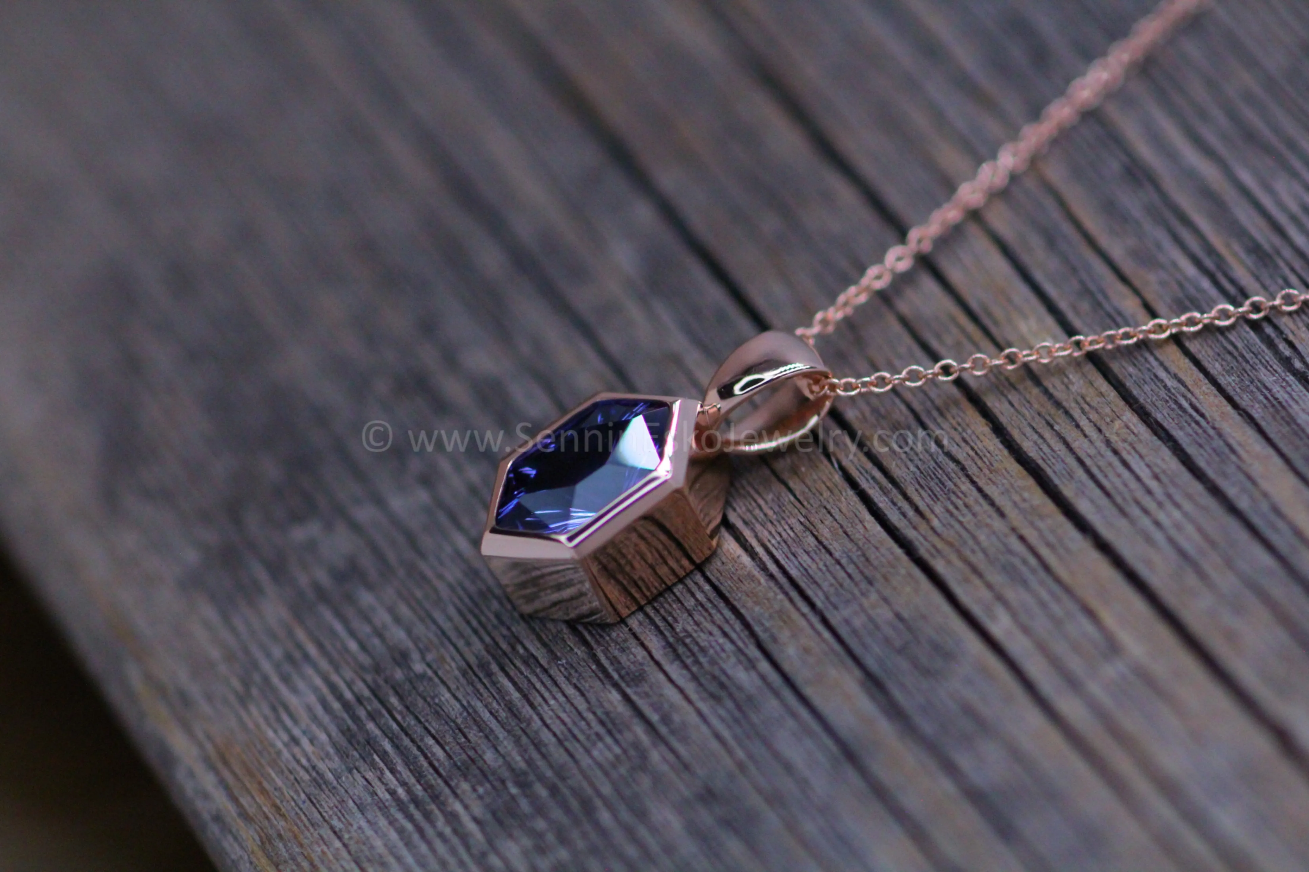 Rose Gold Pendant for Small & Medium Sized Gems - Depicted with a Fantasy cut 2.3 carat Tanzanite (Setting Only, Center Stone Sold Separately)