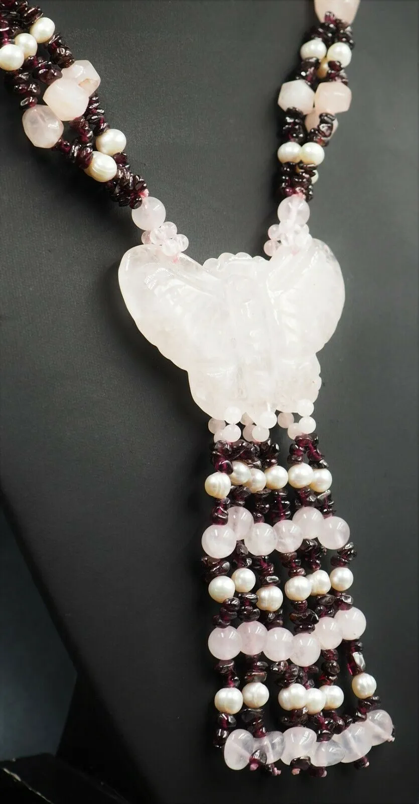 Rose Quartz, Garnet & Freshwater Pearl Necklace