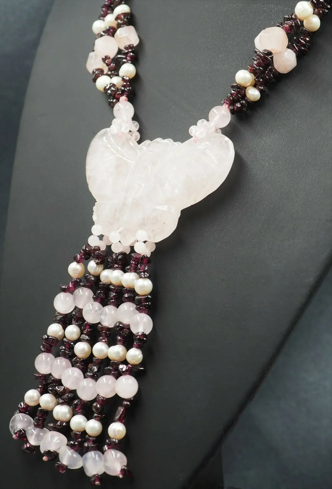 Rose Quartz, Garnet & Freshwater Pearl Necklace