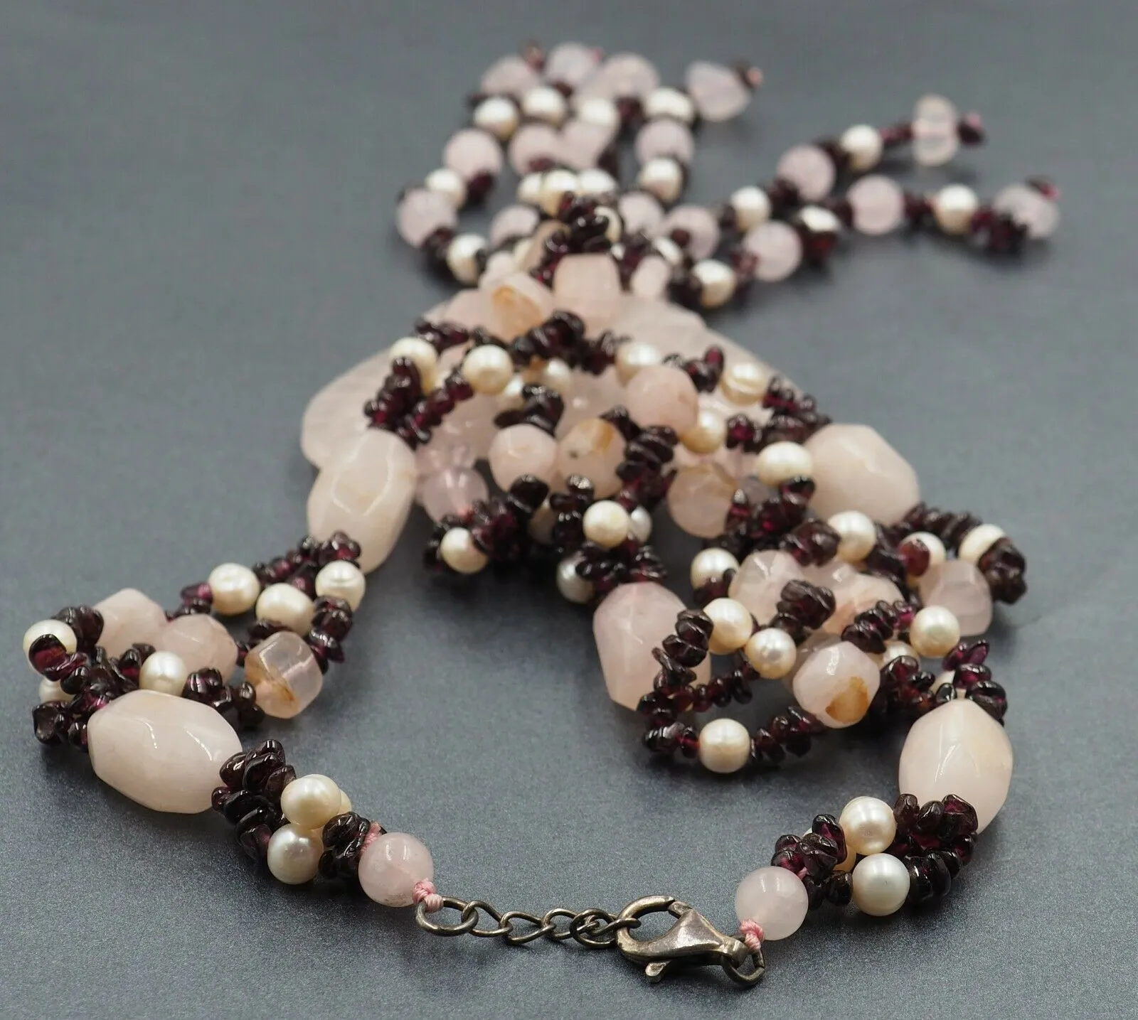 Rose Quartz, Garnet & Freshwater Pearl Necklace