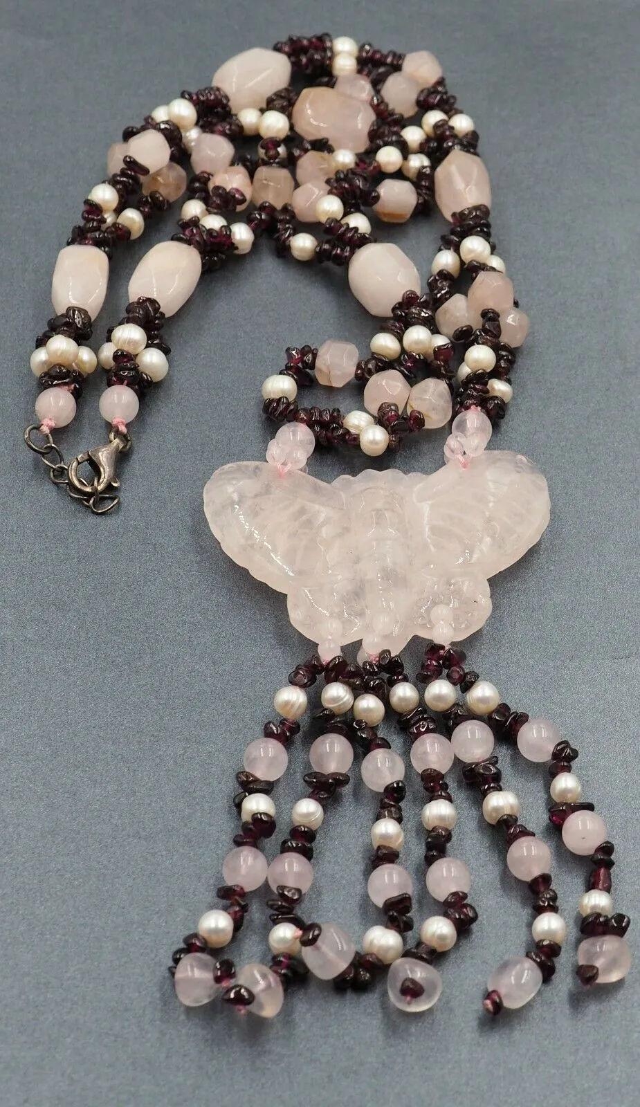 Rose Quartz, Garnet & Freshwater Pearl Necklace