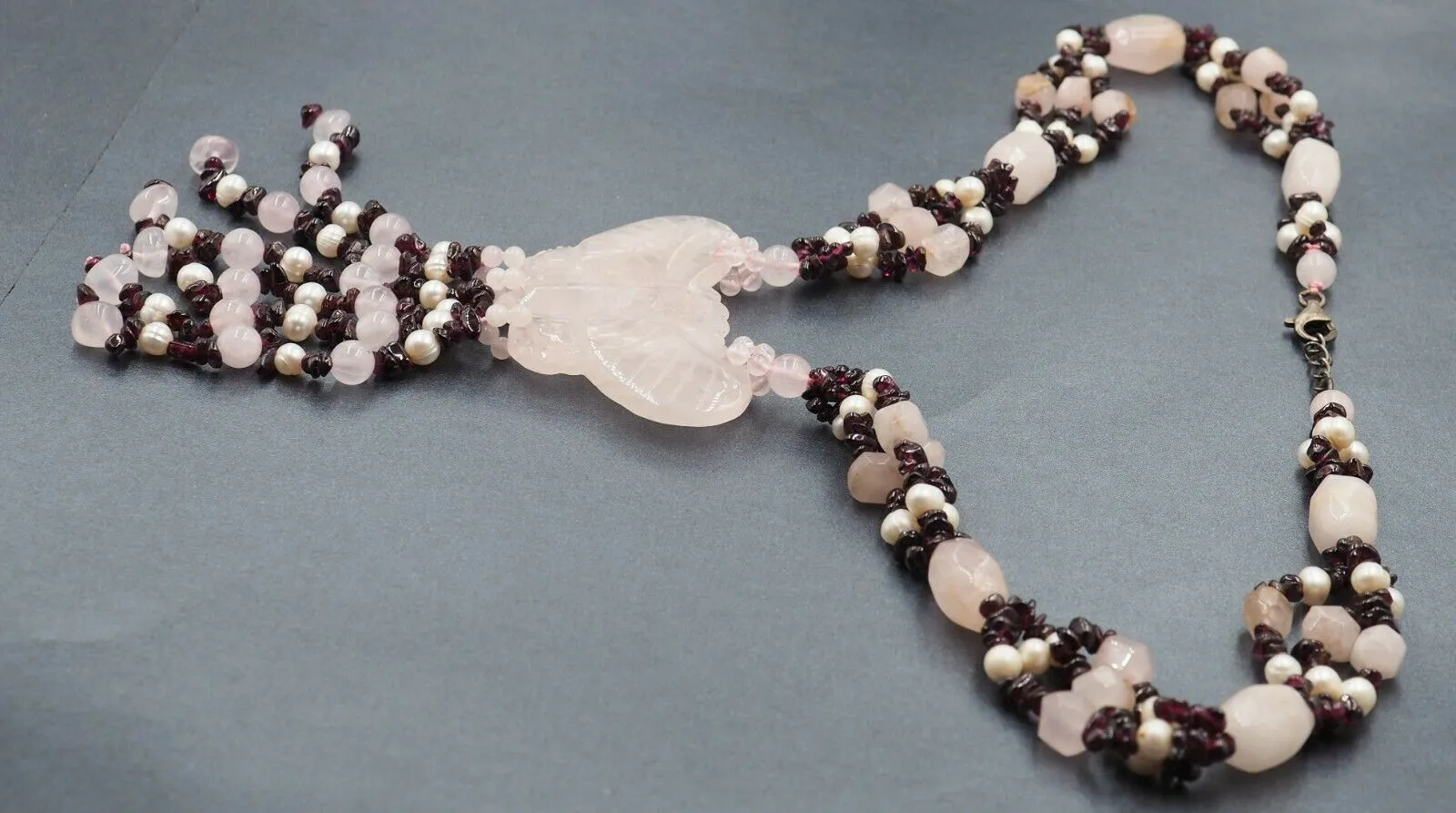 Rose Quartz, Garnet & Freshwater Pearl Necklace