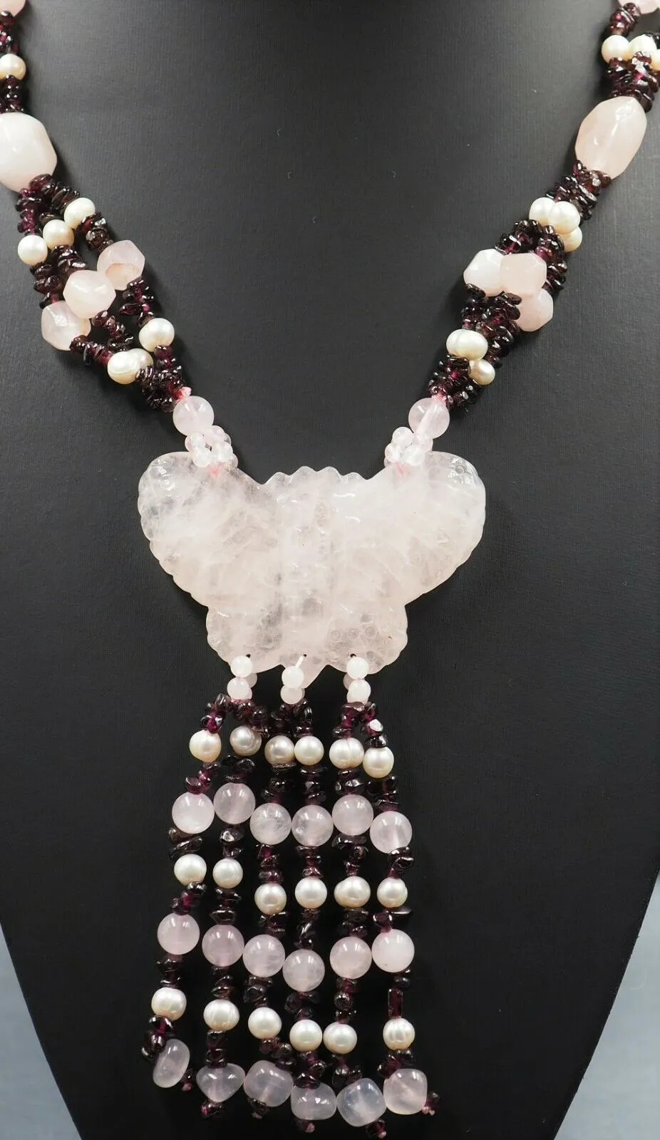 Rose Quartz, Garnet & Freshwater Pearl Necklace