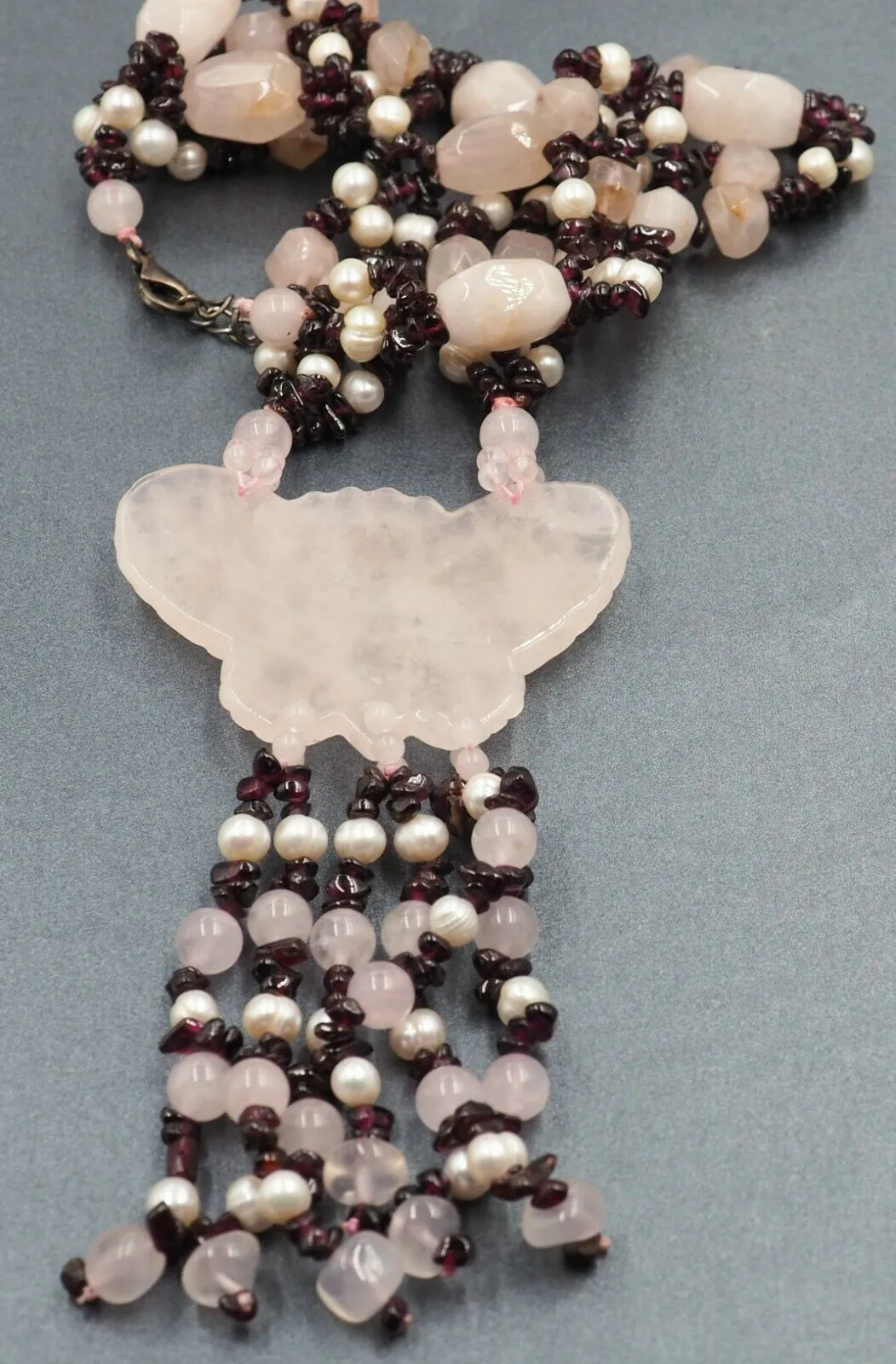 Rose Quartz, Garnet & Freshwater Pearl Necklace