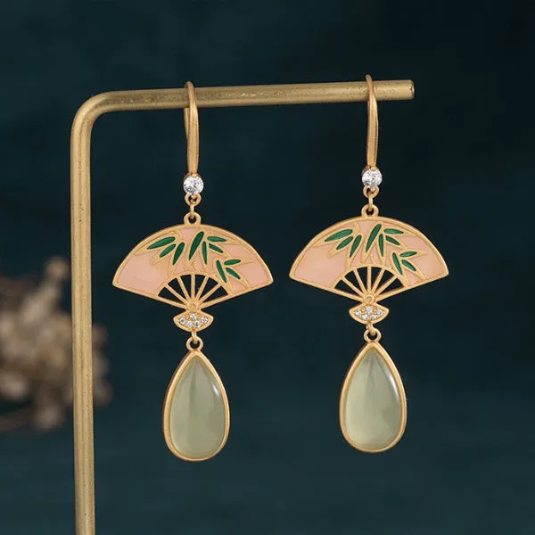 Royal Leaf Fan Imitation Jade Earrings 仿玉宮廷葉子扇耳環 (KJEA20151)