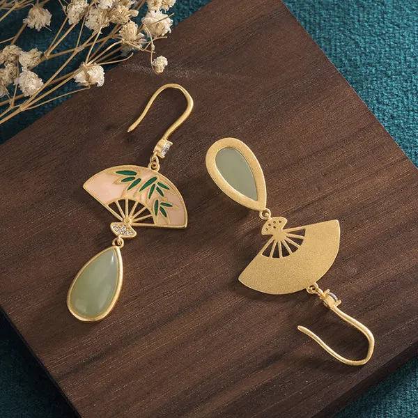 Royal Leaf Fan Imitation Jade Earrings 仿玉宮廷葉子扇耳環 (KJEA20151)