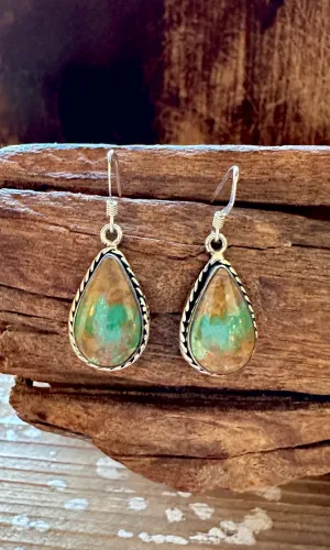 ROYSTON TURQUOISE DROPS Navajo Sterling Silver Earrings