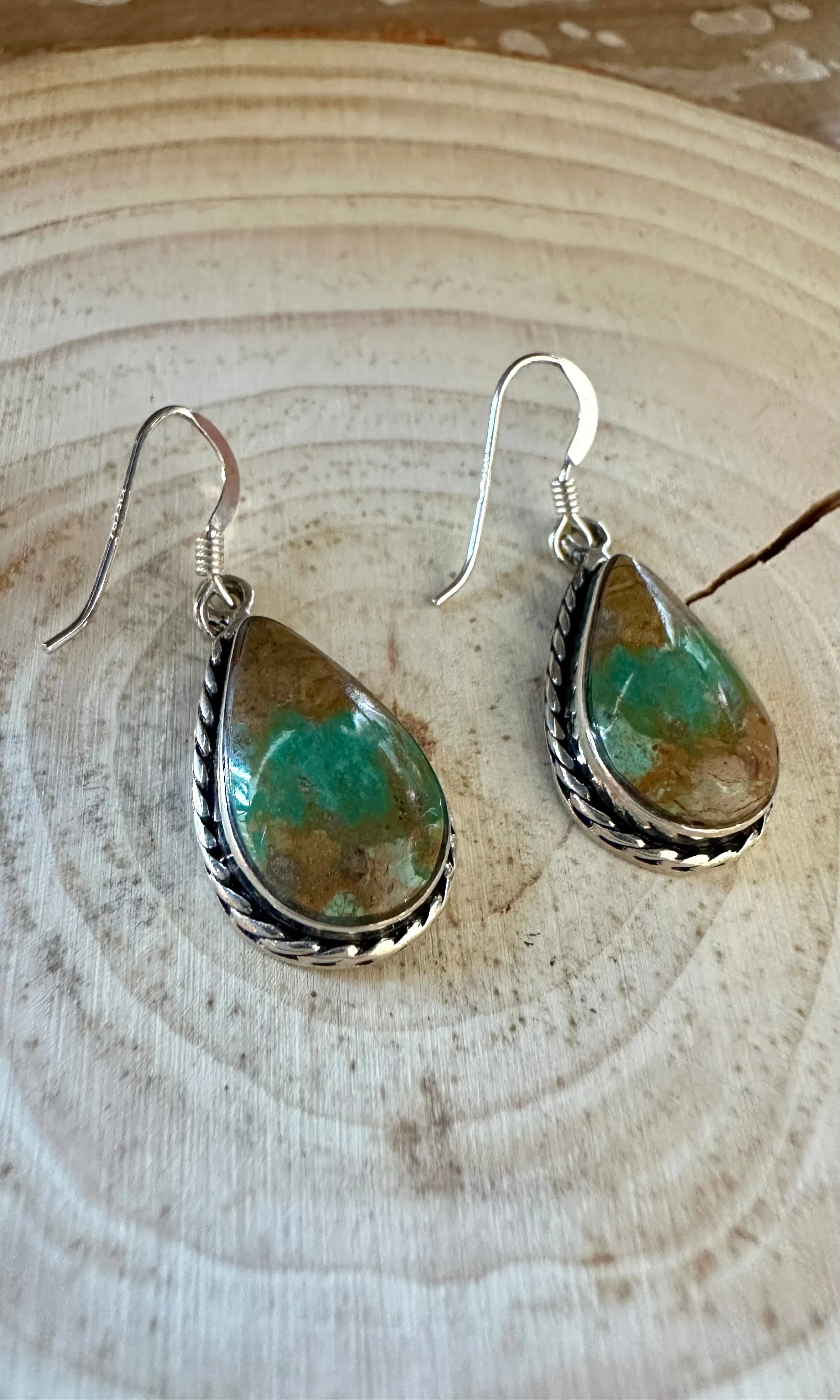 ROYSTON TURQUOISE DROPS Navajo Sterling Silver Earrings