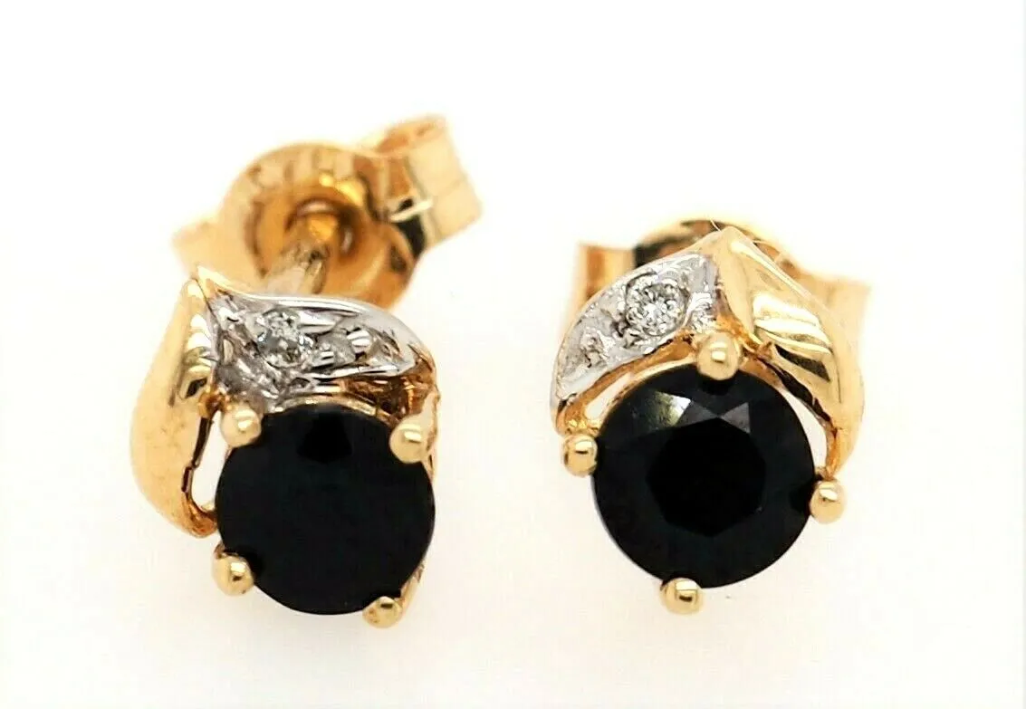 Sapphire & Diamond 9ct Yellow Gold Stud Earrings for Pierced Ears Fine Jewellery